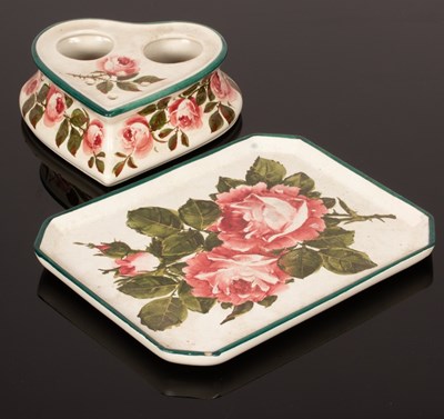 Lot 235 - A Wemyss heart-shaped inkstand painted roses...