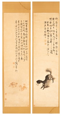 Lot 250 - A pair of Antique Chinese hanging scrolls...