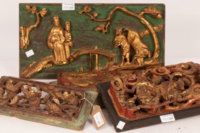 Lot 254 - Four Chinese carved wood panels, various