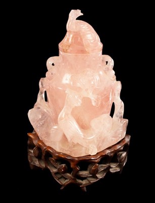 Lot 266 - A Chinese 19th Century rose quartz koro and...