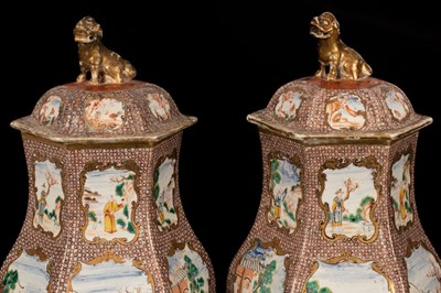Lot 277 - A pair of Chinese export famille rose vases,...