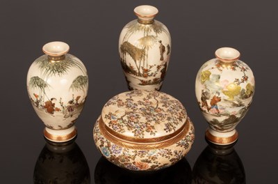 Lot 279 - Three Meiji period Japanese Satsuma vases...