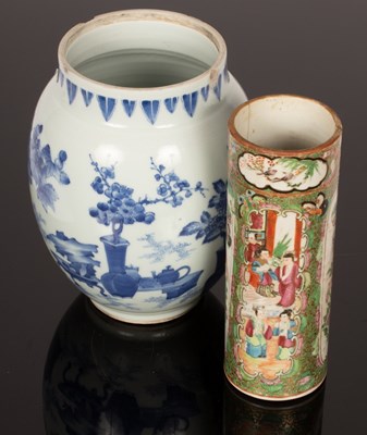 Lot 303 - Two Chinese vases, one blue and white...