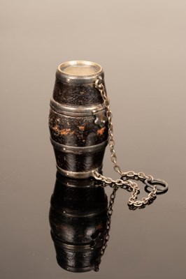 Lot 330 - An etui in the form of a metal bound barrel...