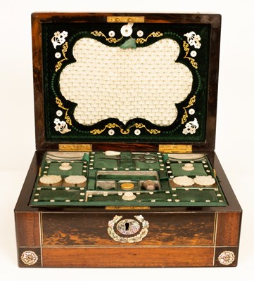 Lot 363 - A Regency amboyna and rosewood workbox inlaid...