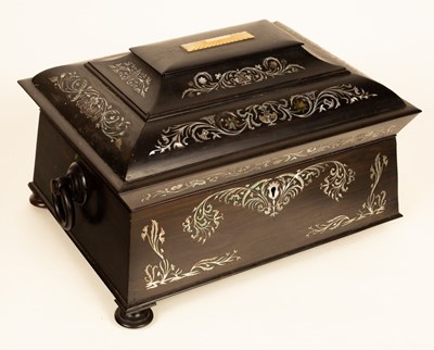 Lot 396 - A 19th Century ebonised sewing box inlaid...