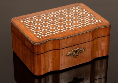 Lot 399 - A mid 19th Century satinwood sewing box with...