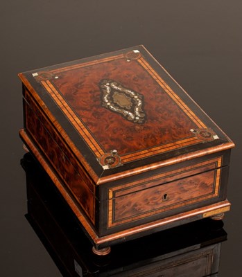 Lot 400 - A 19th Century burr walnut sewing box banded...