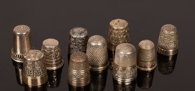 Lot 432 - Ten silver thimbles, various makers, assay...