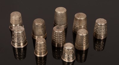 Lot 439 - Ten silver thimbles, Charles Horner, Chester...