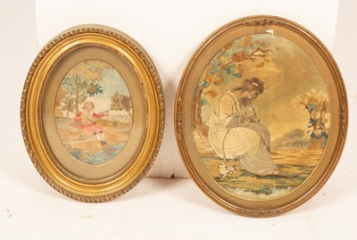 Lot 453 - A 19th Century needlework picture, boy holding...