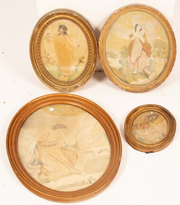 Lot 454 - Four Georgian needlework pictures of women,...