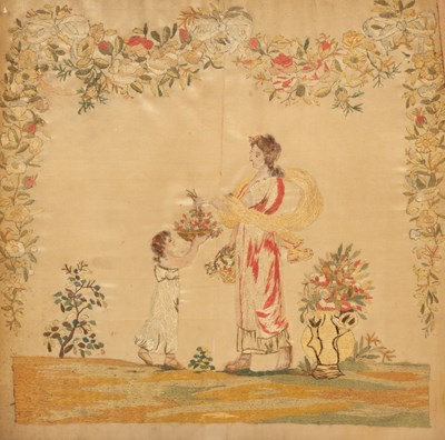 Lot 455 - A Georgian needlework picture, the flower...