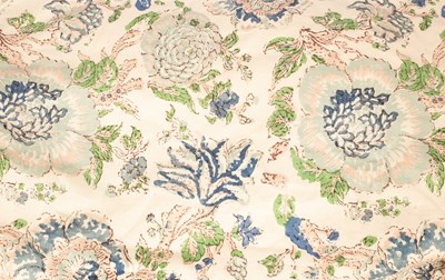 Lot 463 - A pair of floral curtains, lined and...