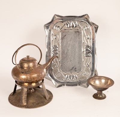 Lot 472 - A plated copper tray, hammered effect to the...