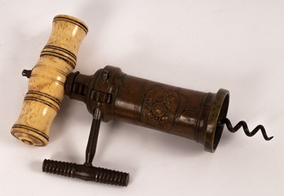 Lot 484 - A Jones Patent corkscrew with ratchet to the...