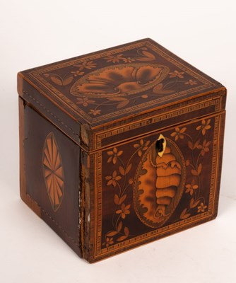 Lot 500 - A George III mahogany and marquetry tea caddy...