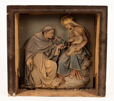 Lot 510 - A painted plaster diorama of a Saint kneeling...