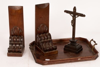 Lot 523 - A pair of wooden stands of bracket form and a...