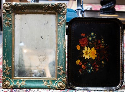 Lot 613 - A painted rectangular mirror, 45cm x 60cm and...