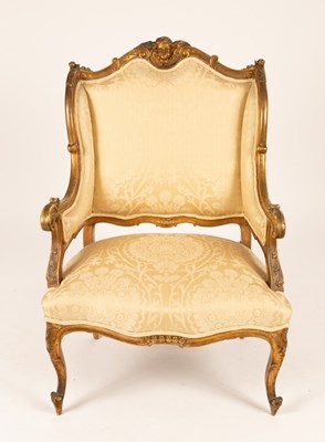 Lot 646 - A Louis XVI style fauteuil with gilt show wood...