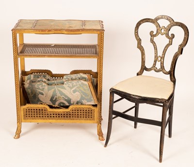 Lot 650 - An ebonised chair inlaid mother-of-pearl, a...