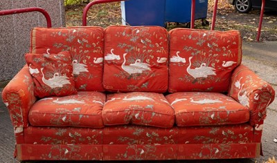 Lot 670 - An upholstered three-seater settee, the loose...