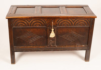 Lot 681 - A late 17th Century oak chest with triple...