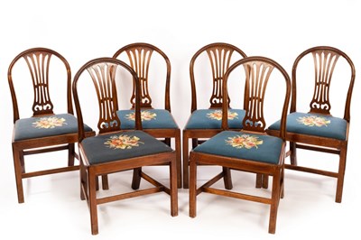 Lot 695 - Six mahogany splat back dining chairs, the...