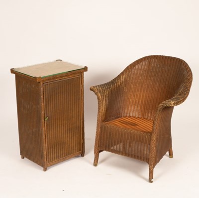 Lot 698 - A Lloyd Loom chair and bedside cupboard with...