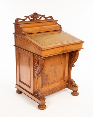 Lot 707 - A Victorian oak Davenport with birdseye maple...