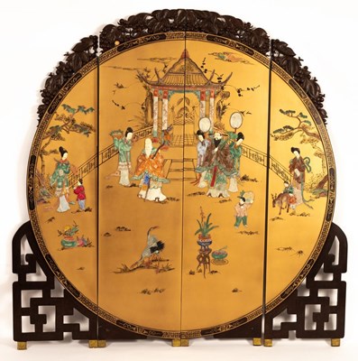 Lot 769 - A Japanese Shibayama style screen, the central...