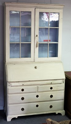 Lot 774 - A painted bureau bookcase, the upper section...