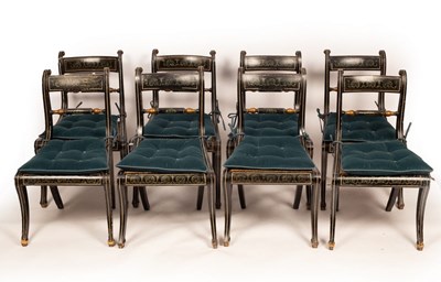 Lot 783 - A set of eight Regency ebonised dining chairs...