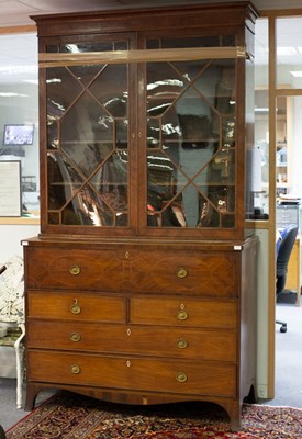 Lot 813 - A George III mahogany secretaire bookcase,...