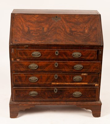 Lot 845 - An 18th Century walnut bureau, the fall...