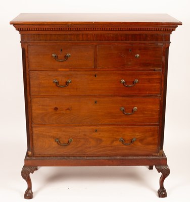 Lot 856 - A George II mahogany chest, the dentil cornice...