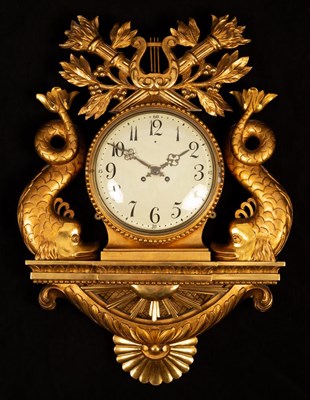 Lot 880 - A Swedish style gilt framed wall clock, the...