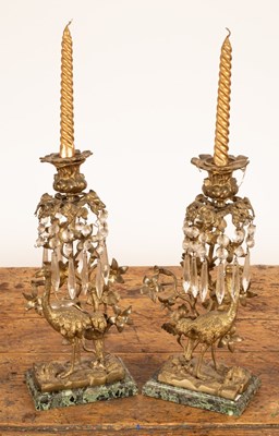 Lot 891 - A pair of 19th Century ormolu lustres hung...