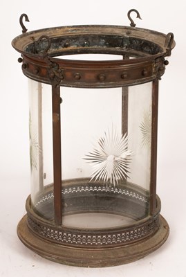 Lot 909 - A brass framed hall lantern of cylindrical...