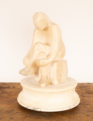 Lot 972 - An alabaster figure of a seated figure on a...