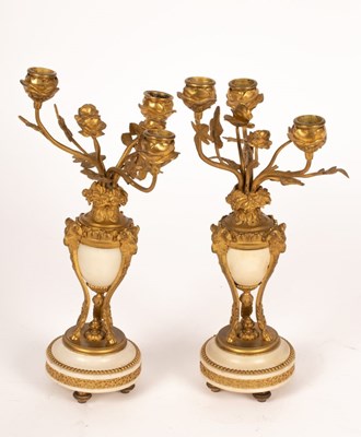 Lot 979 - A pair of alabaster and ormolu mounted...