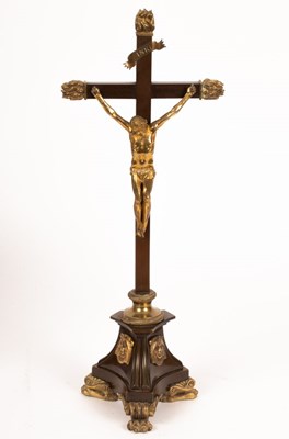 Lot 981 - A Spanish bronze ormolu mounted Crucifix, the...