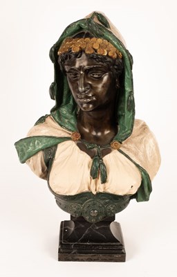 Lot 1000 - An Orientalist style painted spelter bust of a...