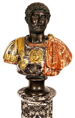 Lot 1003 - A Roman style bust of an Emperor, in patinated...