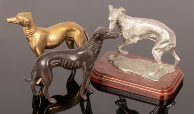 Lot 1010 - A cast metal figure of a whippet, 15cm high...