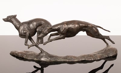 Lot 1011 - Belinda Sillars (b.1961)/Two Greyhounds/bronze,...