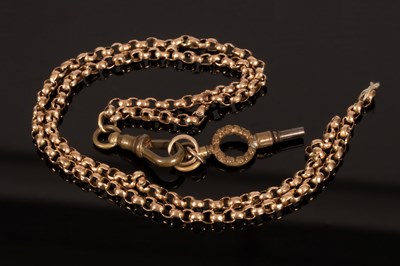 Lot 8 - A 9ct yellow gold chain, broken, with plated...