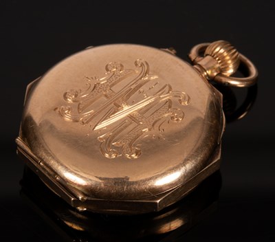 Lot 15 - A lady's octagonal open faced pocket watch,...