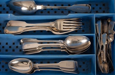 Lot 90 - A quantity of fiddle pattern silver flatware,...